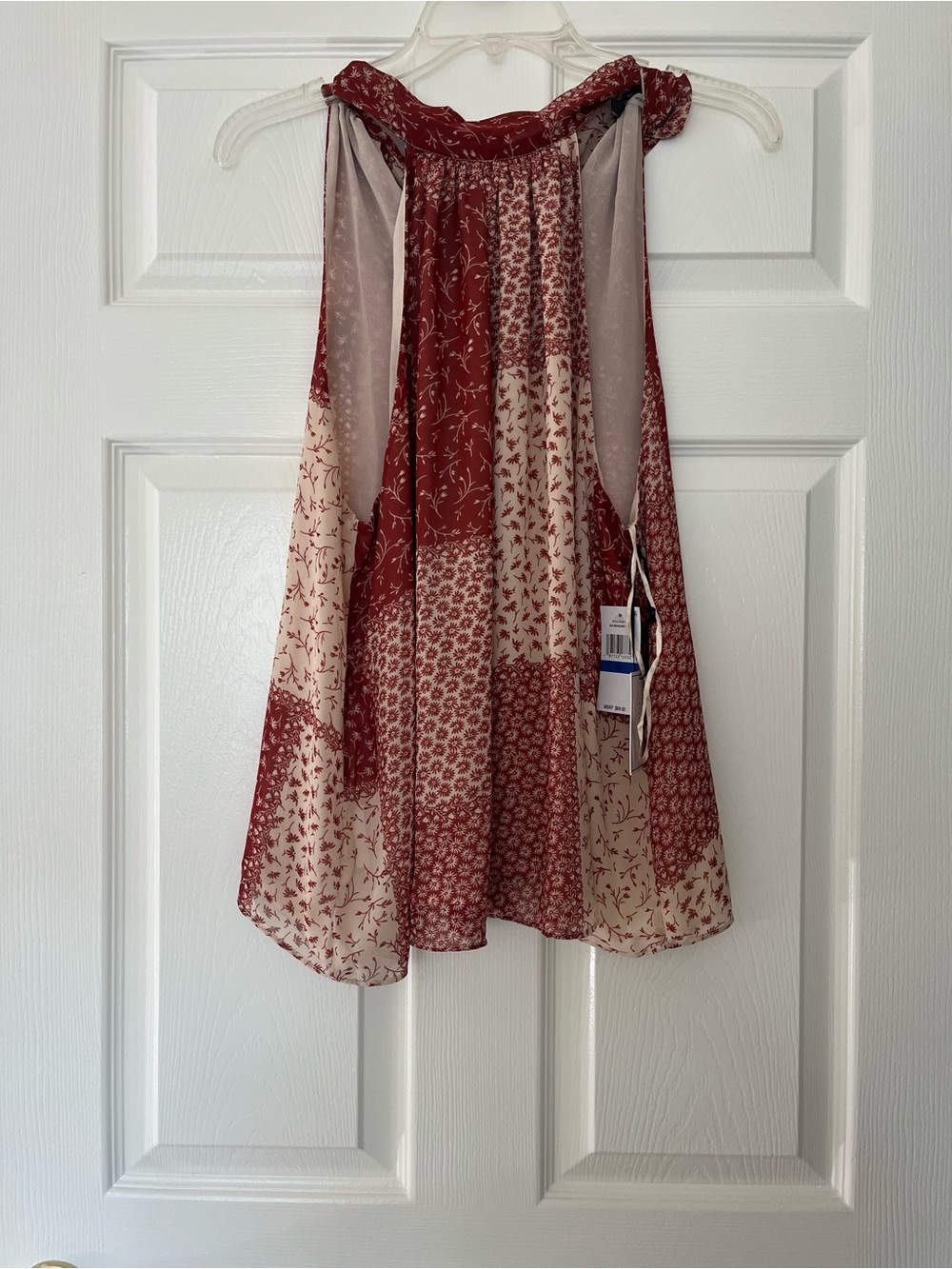 1. State Burgundy and Cream Patchwork Skater Shirt
